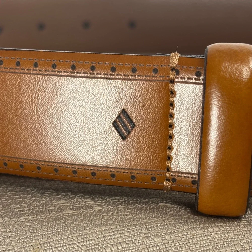 Johnston & Murphy Brogue Leather Belt Mens 36 Tan Excellent Old Money